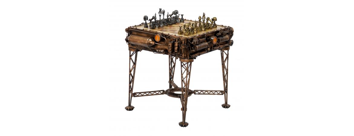 Reclaimed Iron Steampunk Theme Chess Table