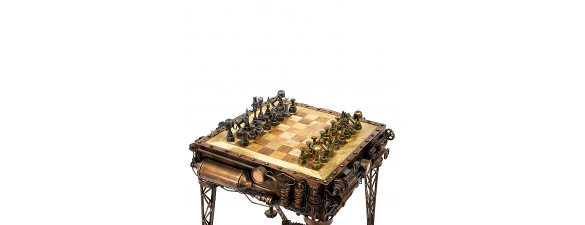 Reclaimed Iron Steampunk Theme Chess Table