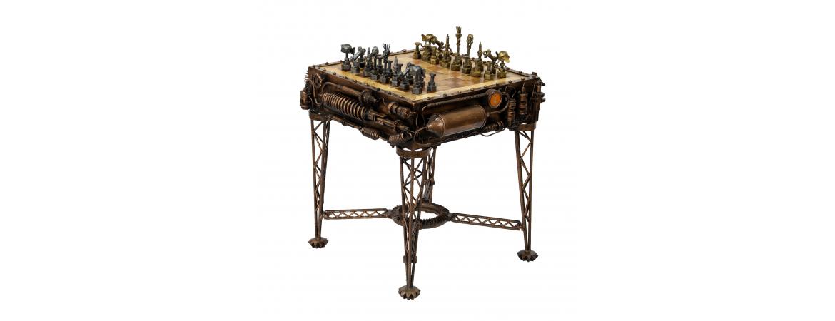 Reclaimed Iron Steampunk Theme Chess Table