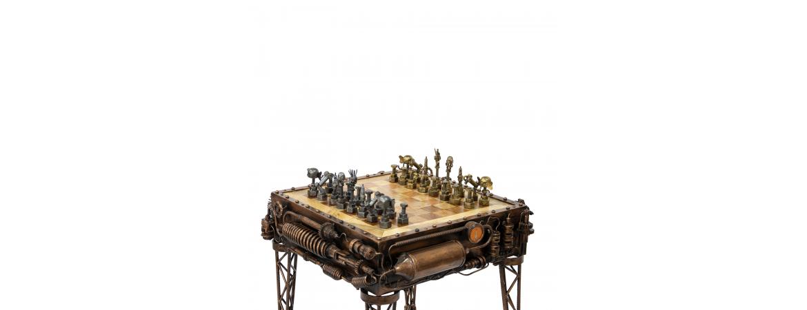 Reclaimed Iron Steampunk Theme Chess Table