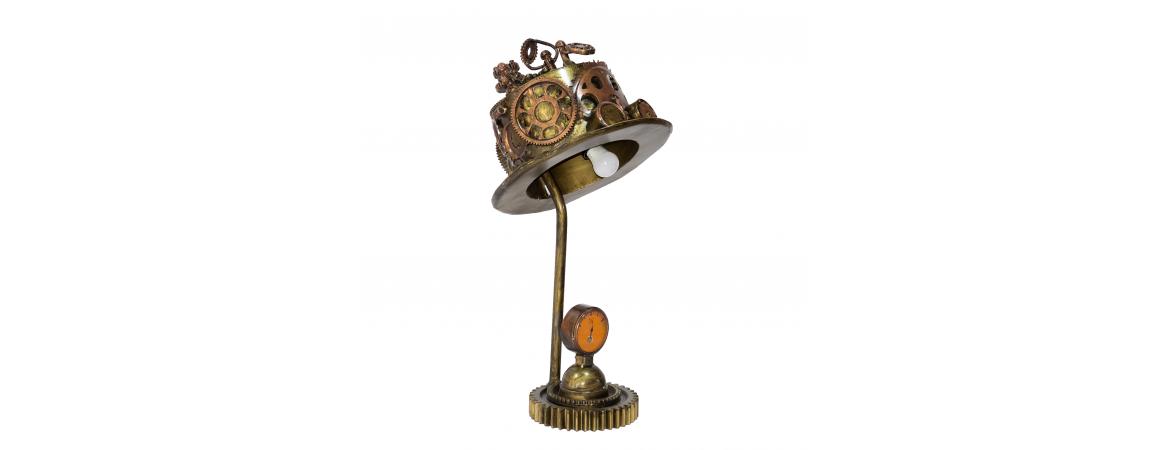 Reclaimed Iron Steampunk Theme Cogs Top Hat Table Lamp