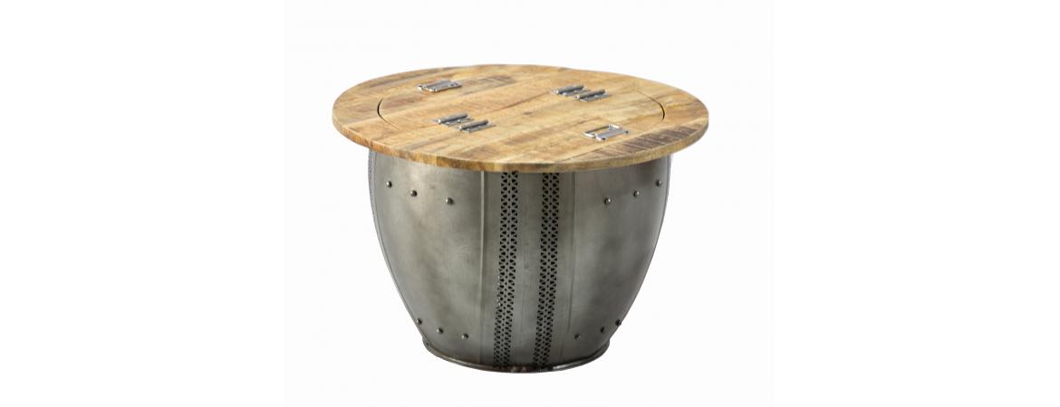 Round Brass Metal Coffee Table with Storage