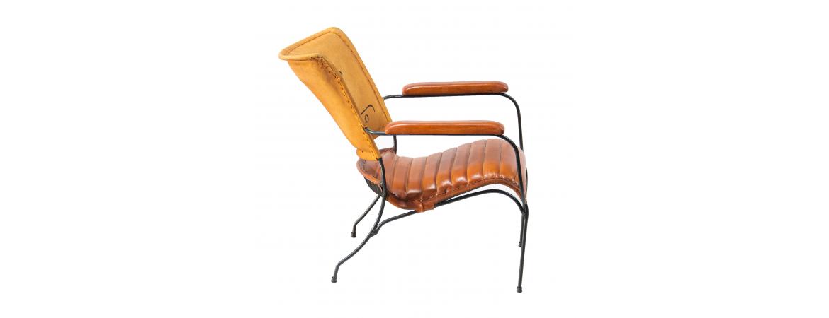 Metal Frame Chair with Padded Brown Seat & Armrest