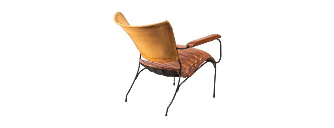 Metal Frame Chair with Padded Brown Seat & Armrest