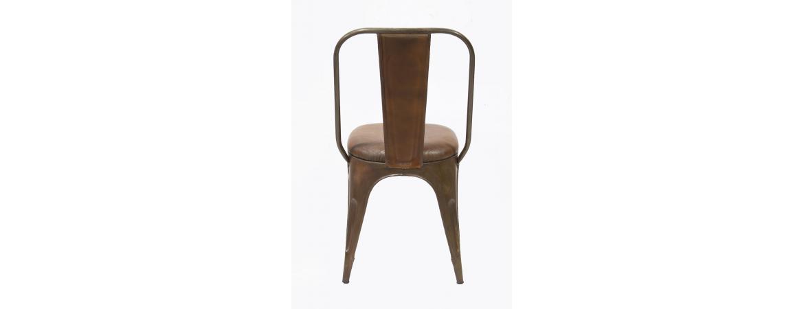 Industrial Metal Chair with Padded Brown Leather Seat