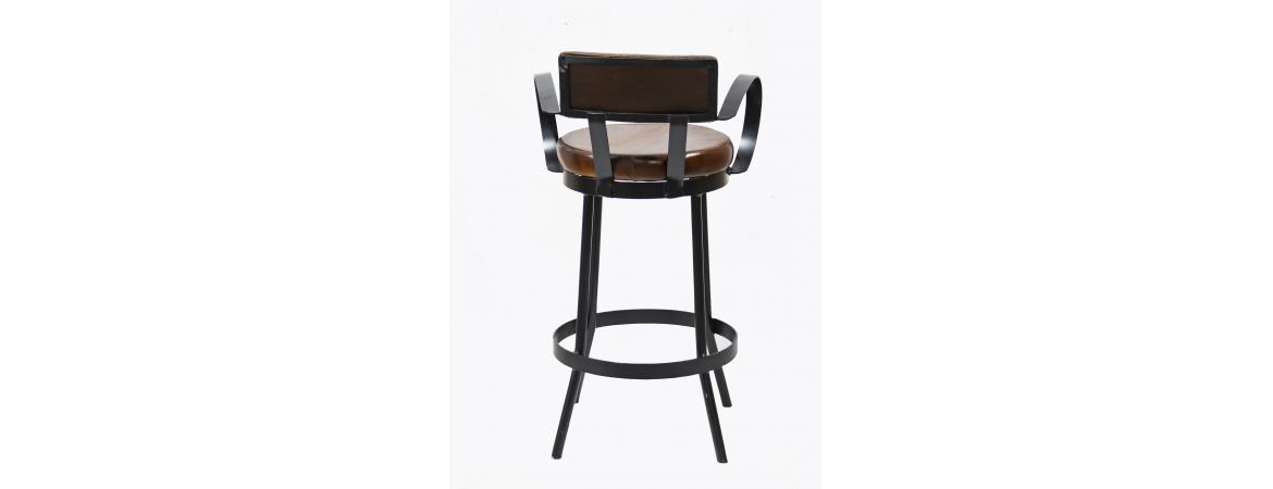 Industrial Padded Leather Bar Stool With Back & Curved Armre