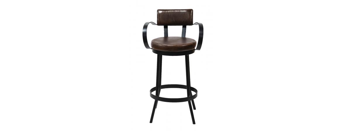 Industrial Padded Leather Bar Stool With Back & Curved Armre