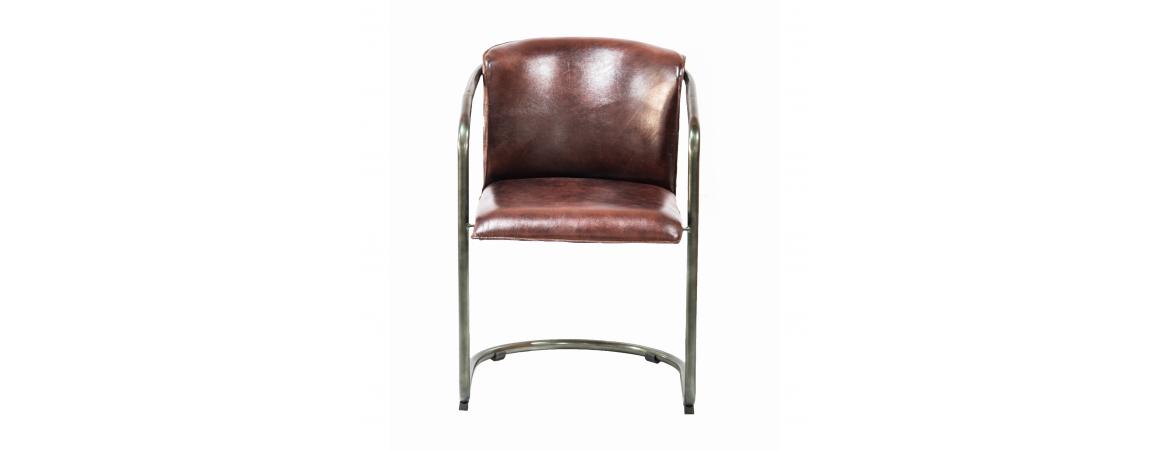 Industrial Metal Frame Chair with Leather Bucket Seat