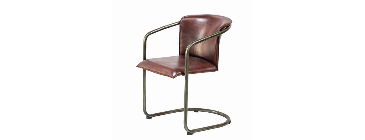 Industrial Metal Frame Chair with Leather Bucket Seat