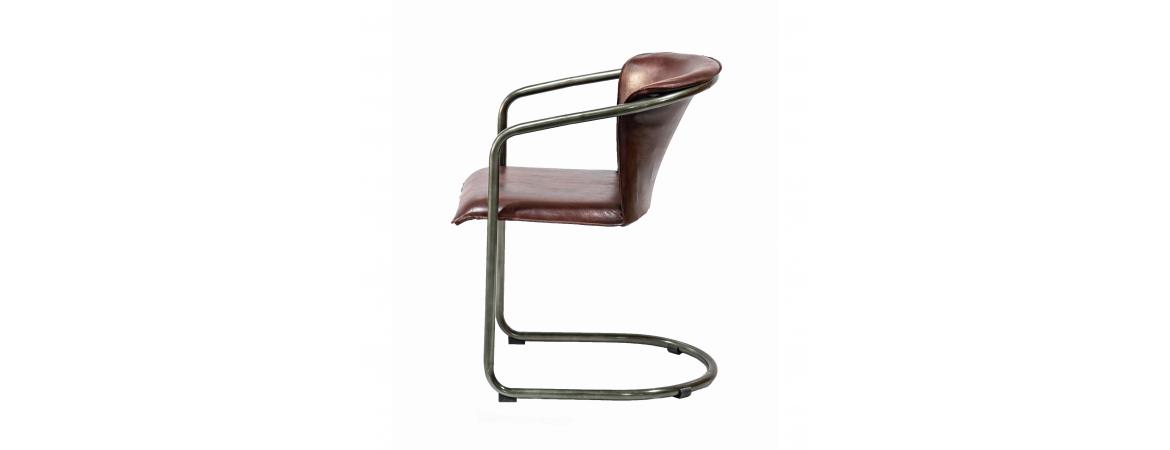 Industrial Metal Frame Chair with Leather Bucket Seat