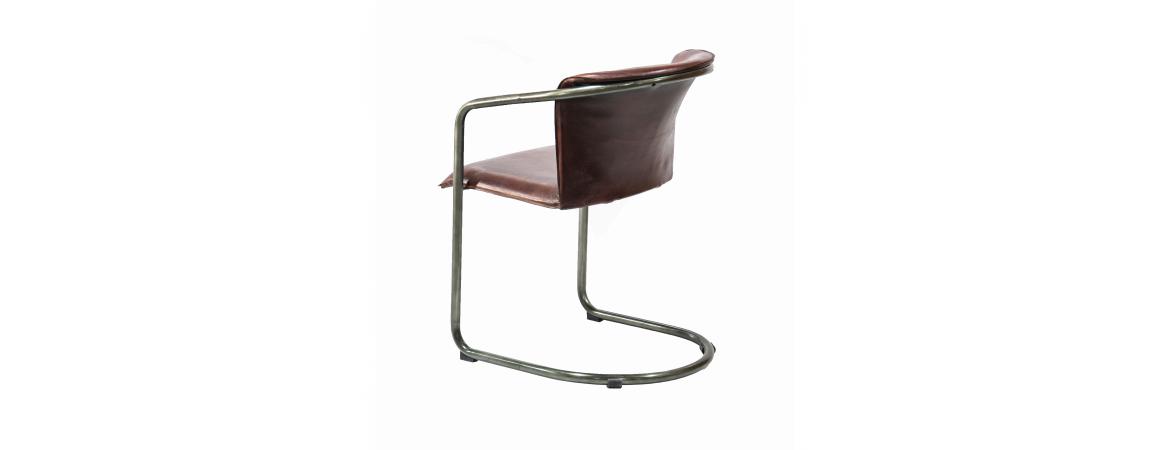 Industrial Metal Frame Chair with Leather Bucket Seat