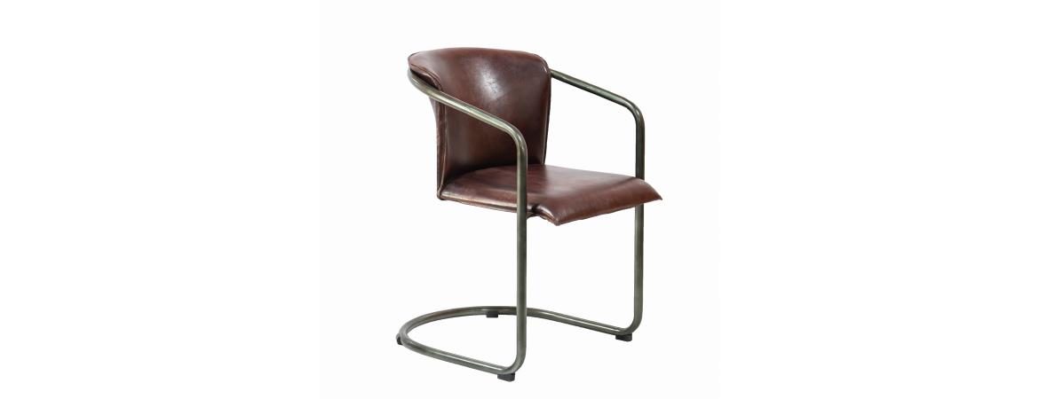 Industrial Metal Frame Chair with Leather Bucket Seat