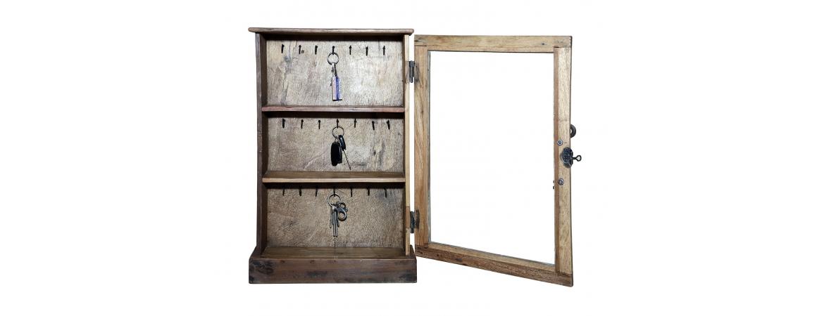 Key Cabinet with Hooks, Shelf and Antique Key Handle