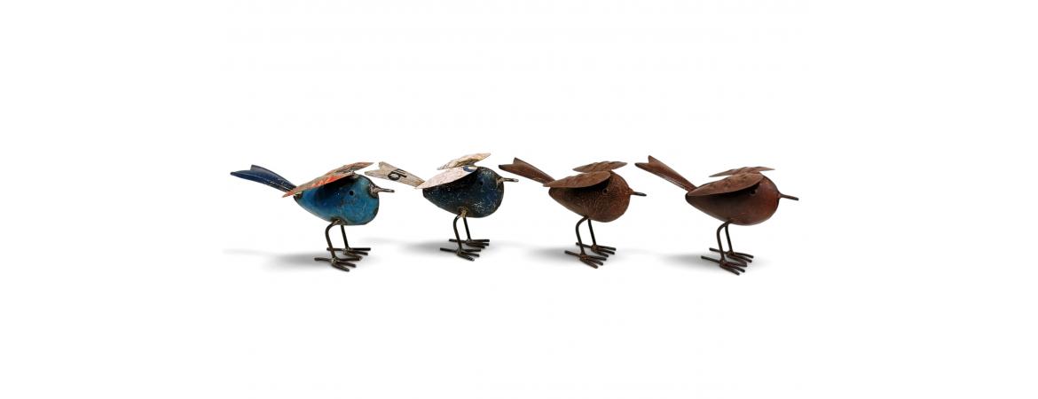 Set of 4 Birds - Robins Mix Colours and Rustic