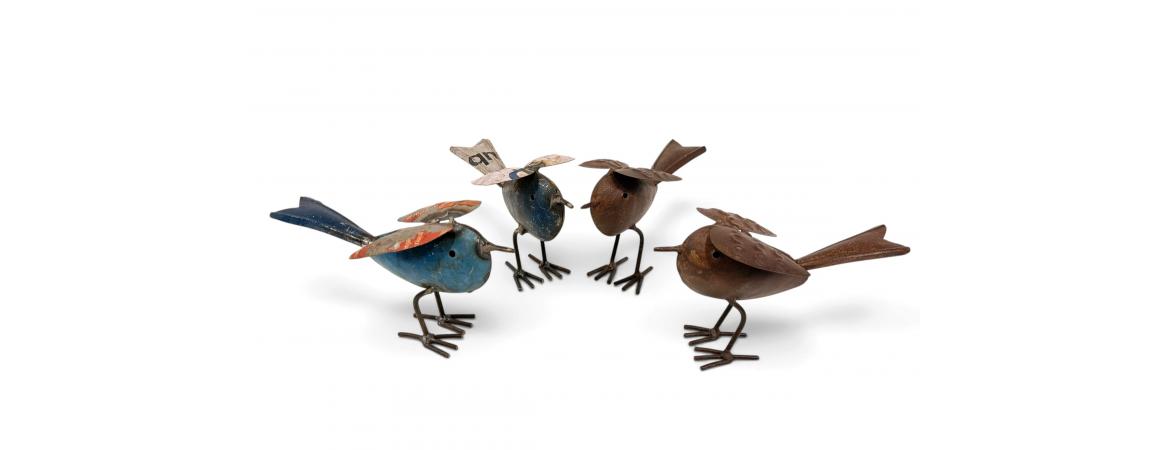 Set of 4 Birds - Robins Mix Colours and Rustic