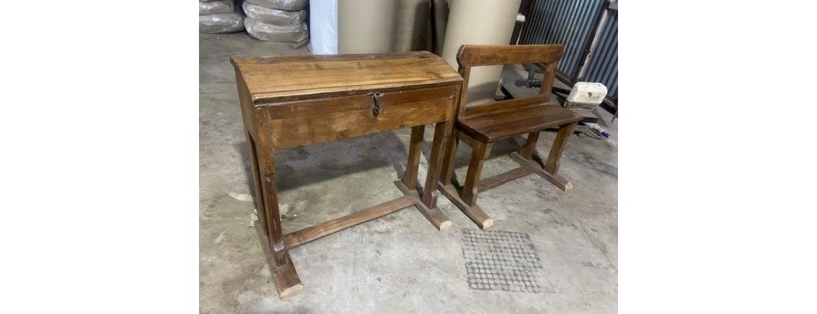 Antique School Desk & Bench Set