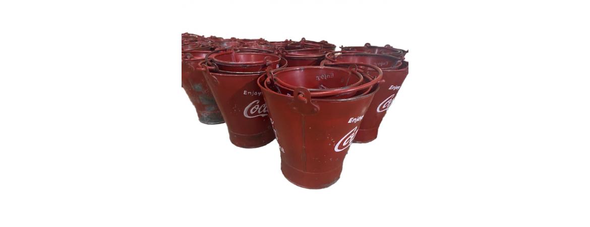 Set of 4 Red Hand Painted Coca Cola Buckets