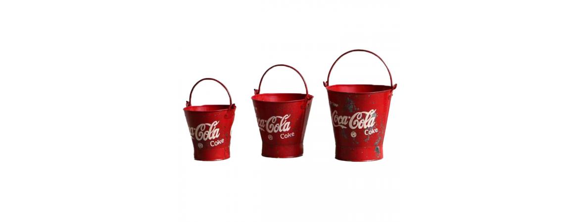 Set of 4 Red Hand Painted Coca Cola Buckets