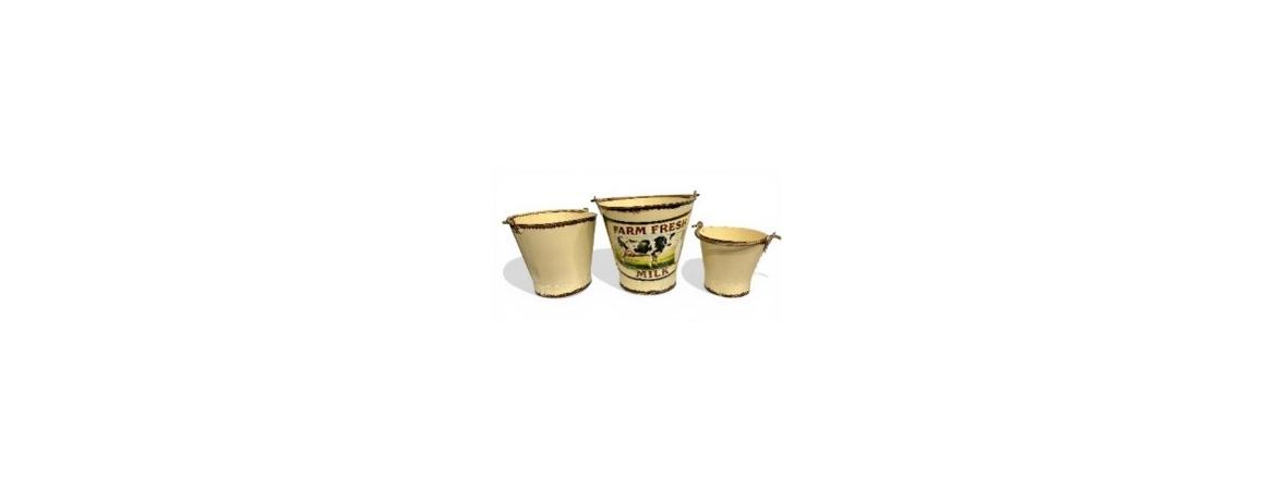 Set of 3 White Iron Buckets