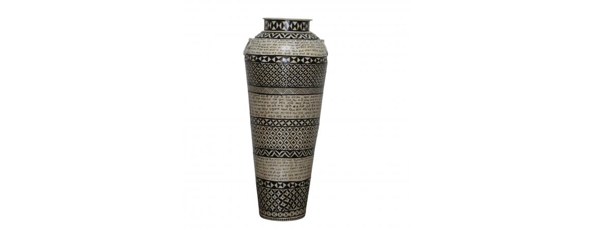 XL White Iron Pot Bahi Painted 54 x 54 x 135cm