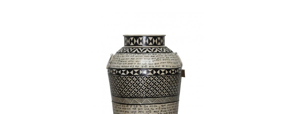 XL White Iron Pot Bahi Painted 54 x 54 x 135cm
