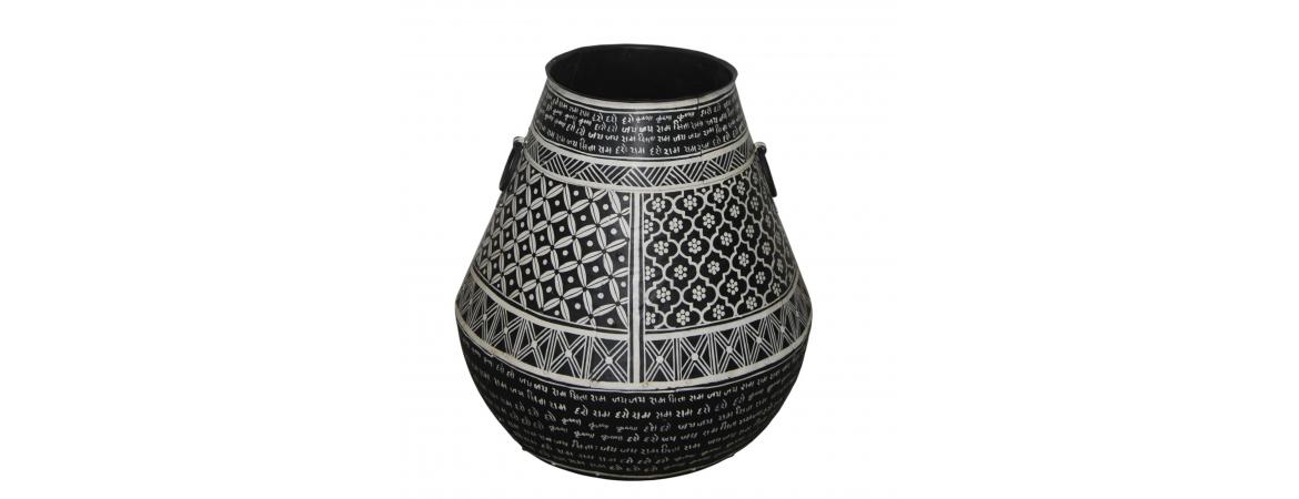 Black Iron Pot Bahi Painted 40 x 40 x 41cm