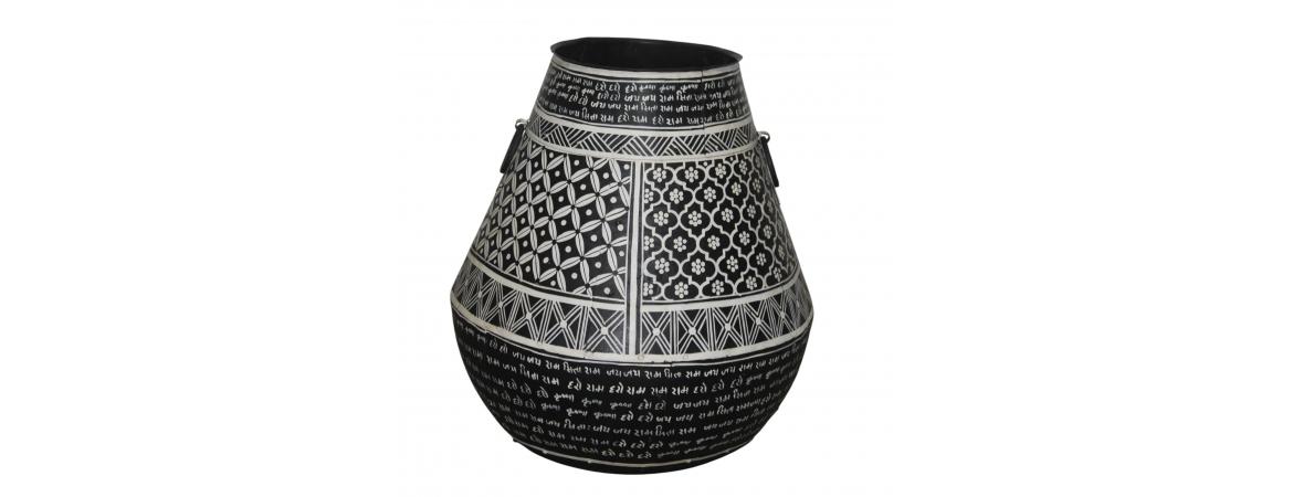 Black Iron Pot Bahi Painted 40 x 40 x 41cm