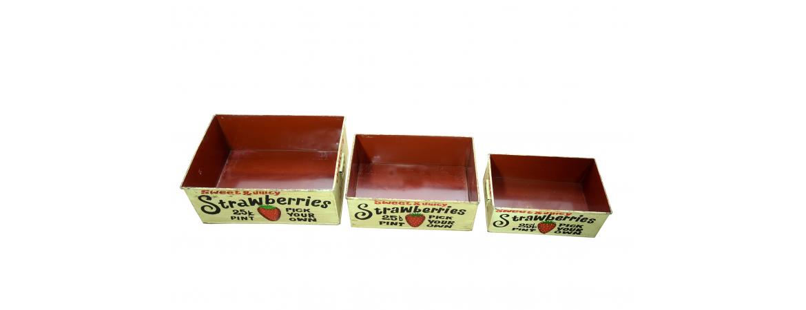Set of 3 Metal Strawberry Boxes