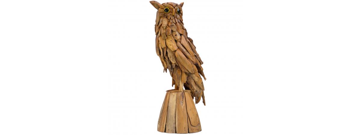 Driftwood Owl on Wooden Base 120 Tail