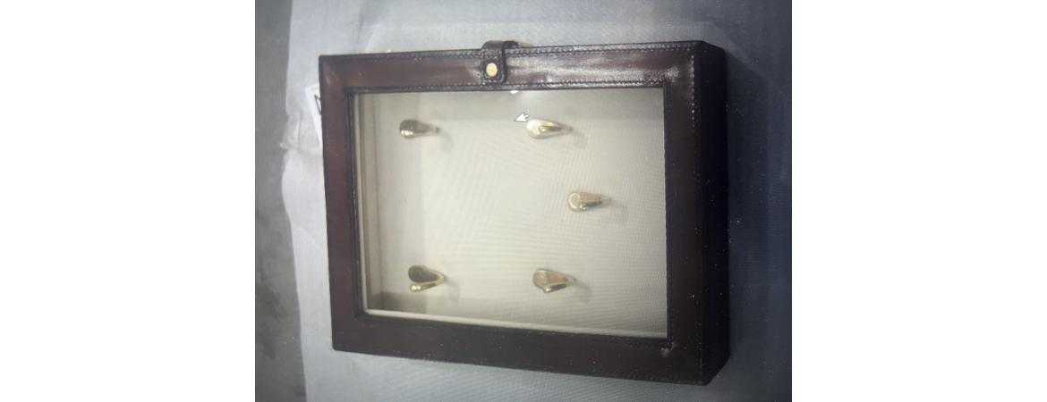 Handcrafted Leather & Brass Key Hanging Box with Glass - Cognac