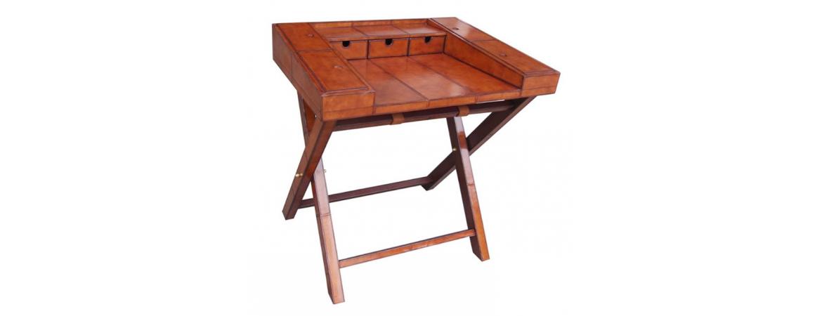 Handcrafted Writing Desk with Stand - Cognac