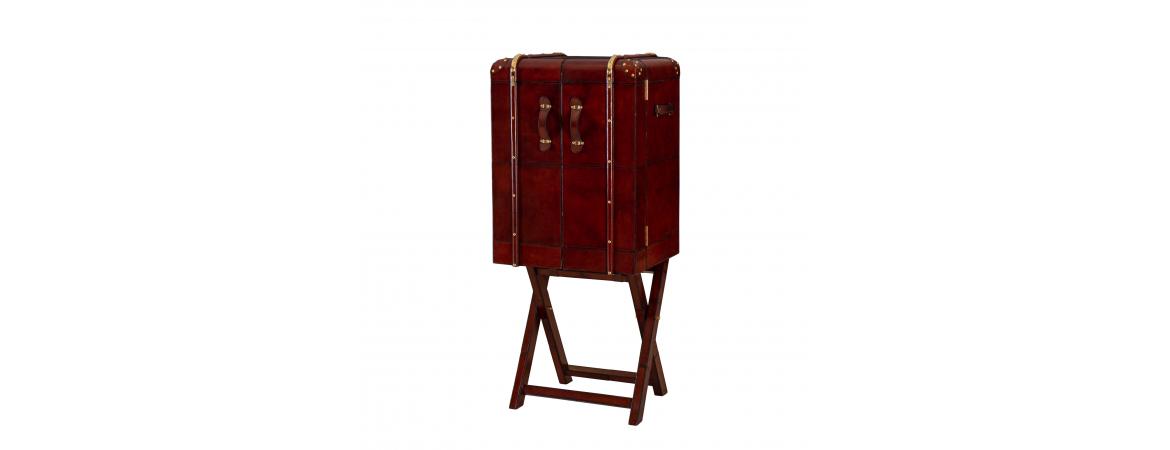 Handcrafted Leather Large Bar Cabinet With Stand - Cognac