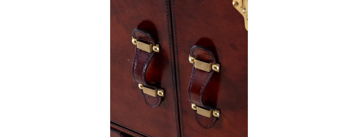 Handcrafted Leather Mini Bar Cabinet - Cognac