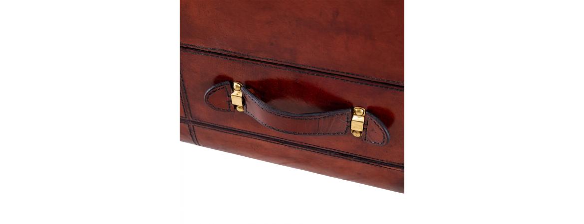 Handcrafted Leather Coffee Table Trunk With Drawer - Cognac