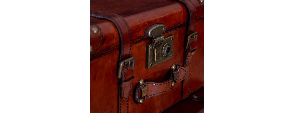 Handcrafted Leather Set of 3 Storage Trunk - Cognac