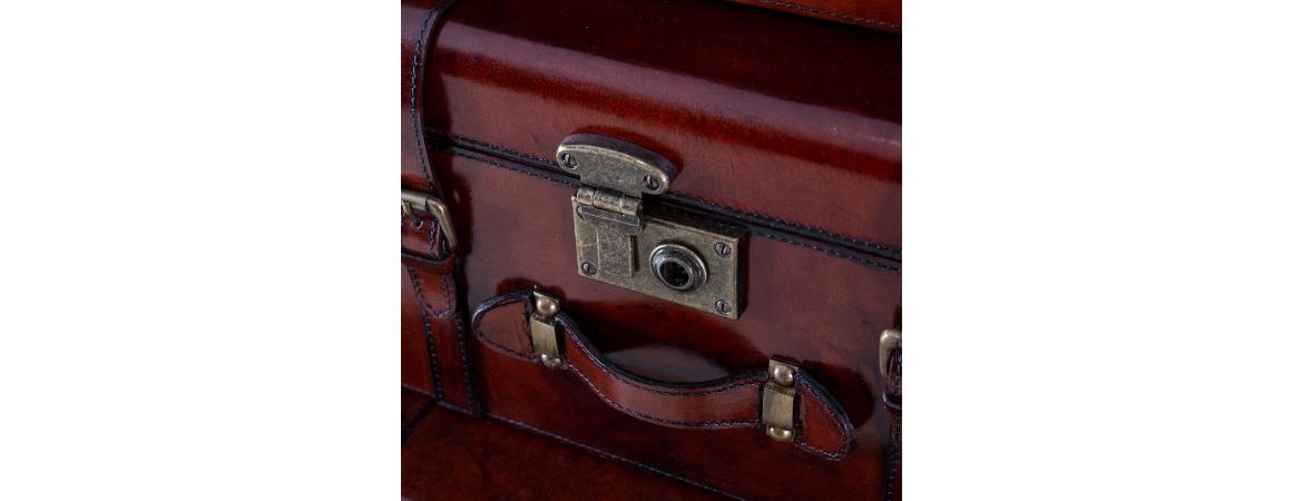 Handcrafted Leather Set of 3 Storage Trunk - Cognac