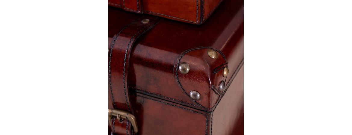 Handcrafted Leather Set of 3 Storage Trunk - Cognac