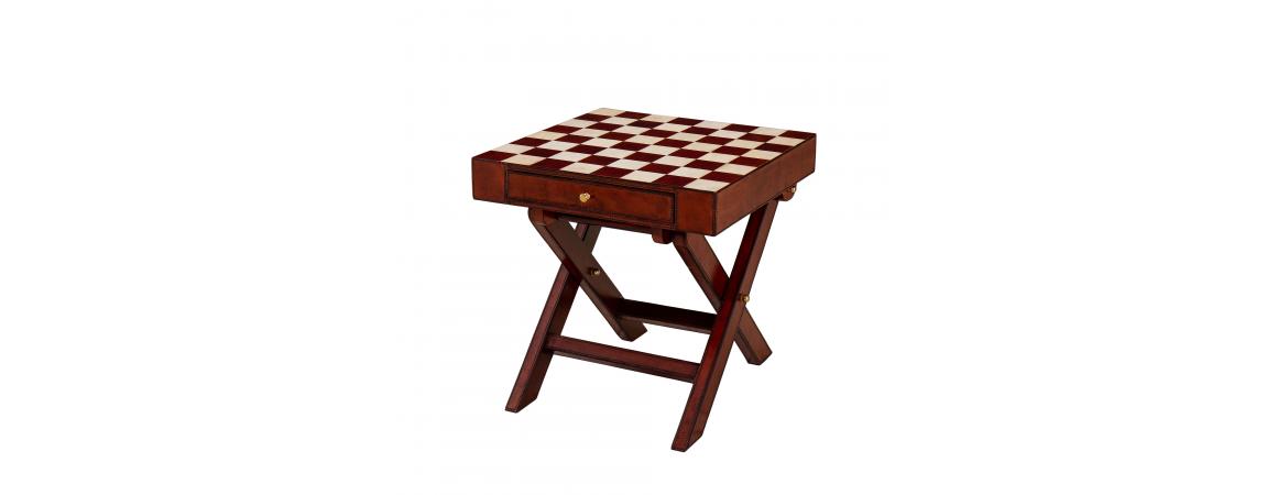 Handcrafted Leather Chess Set With Table - Cognac