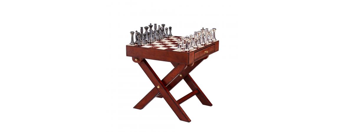 Handcrafted Leather Chess Set With Table - Cognac