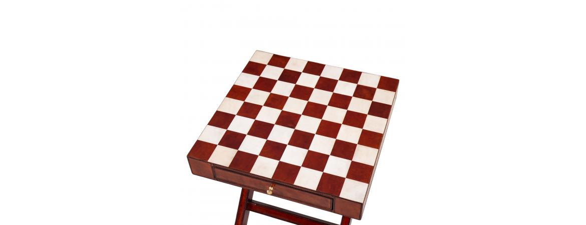 Handcrafted Leather Chess Set With Table - Cognac