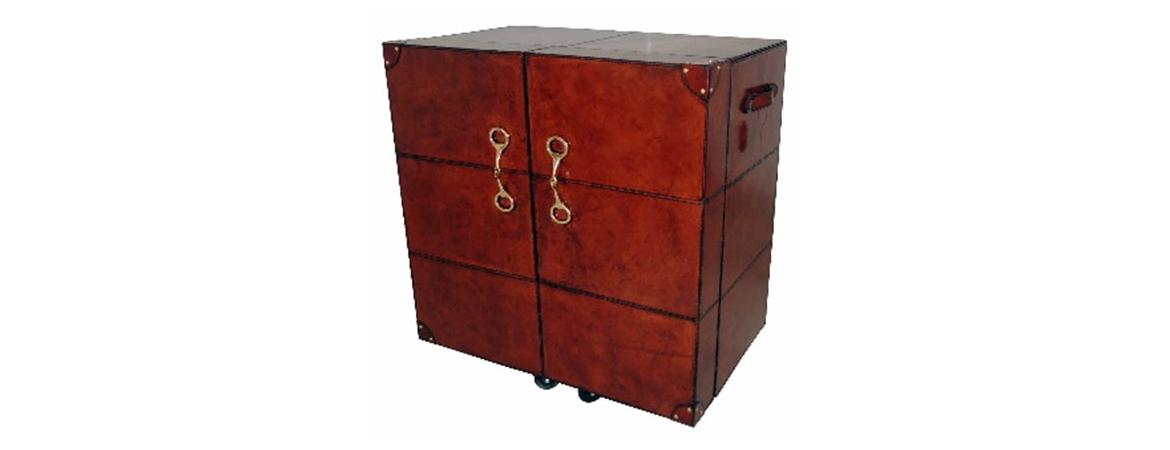 Handcrafted Leather Bar Cabinet - Cognac