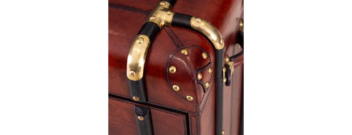 Handcrafted Leather 2 Drawer Side Table Trunk - Cognac