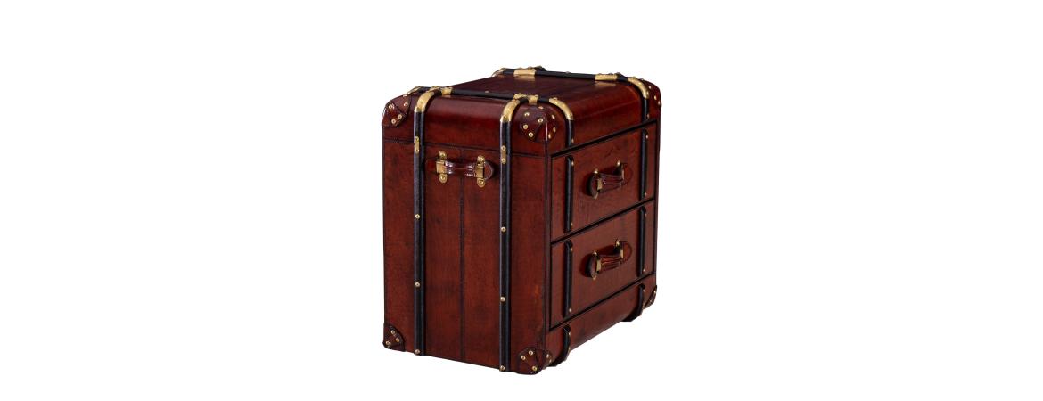 Handcrafted Leather 2 Drawer Side Table Trunk - Cognac