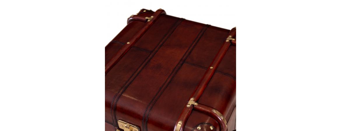 Handcrafted Leather 2 Drawer Side Table Trunk - Cognac