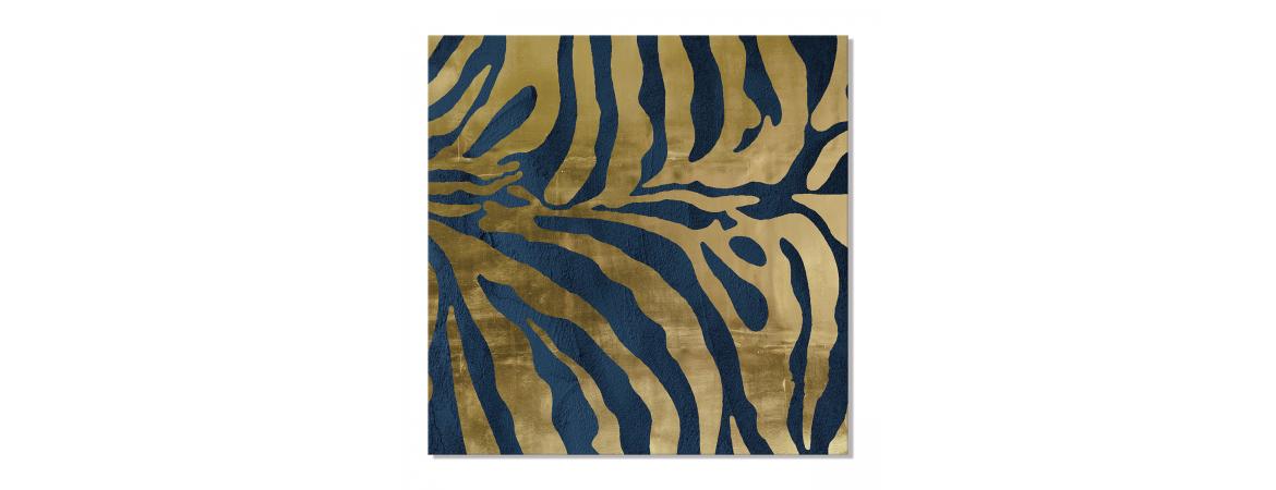 Sapphire Blue & Gold Zebra Print Canvas Print 80 x 80 x 3cm