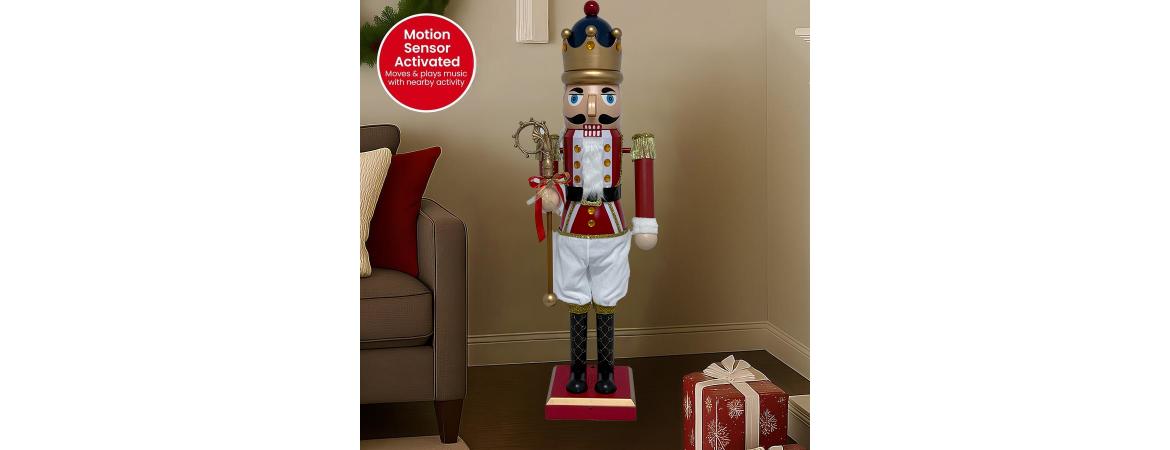 110cm Moving Collapsible Red & White Nutcracker with Music and Lights