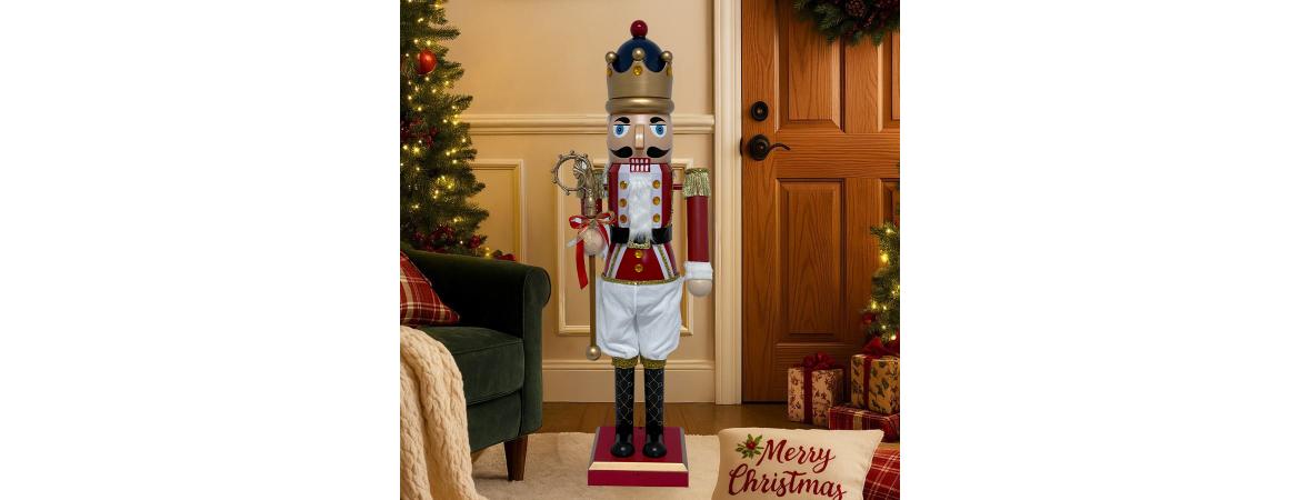 110cm Moving Collapsible Red & White Nutcracker with Music and Lights