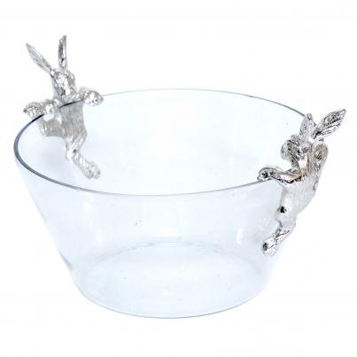 Glass Bowl with 2 Bunnies