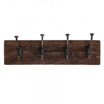 Reclaimed Wooden Coat Rack with 4 Iron Hooks
