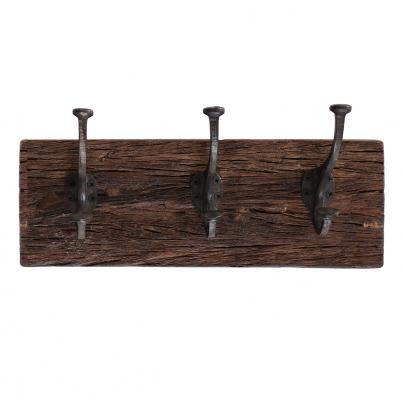 Reclaimed Wooden Coat Rack with 3 Iron Hooks